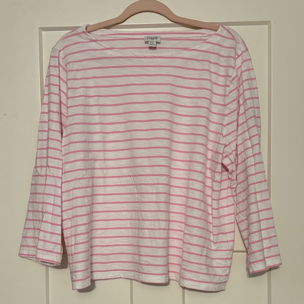 J. Crew Pink and White Striped Long Sleeve Top